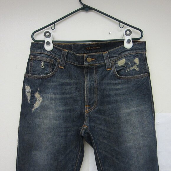 Nudie Jeans Thin Finn Organic Well Used Distressed Slim Stretch 34x32 Italy Made - Picture 2 of 16
